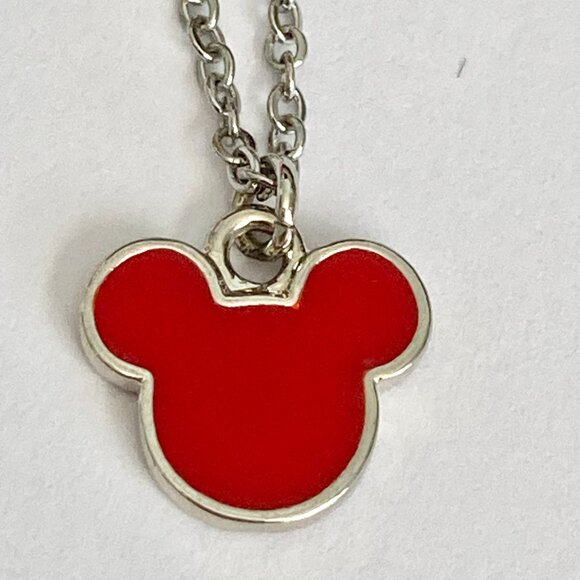 Vintage Disney Mickey Mouse Ears Necklace Icon Charm Red Enamel Disneyana 20" - Picture 8 of 10